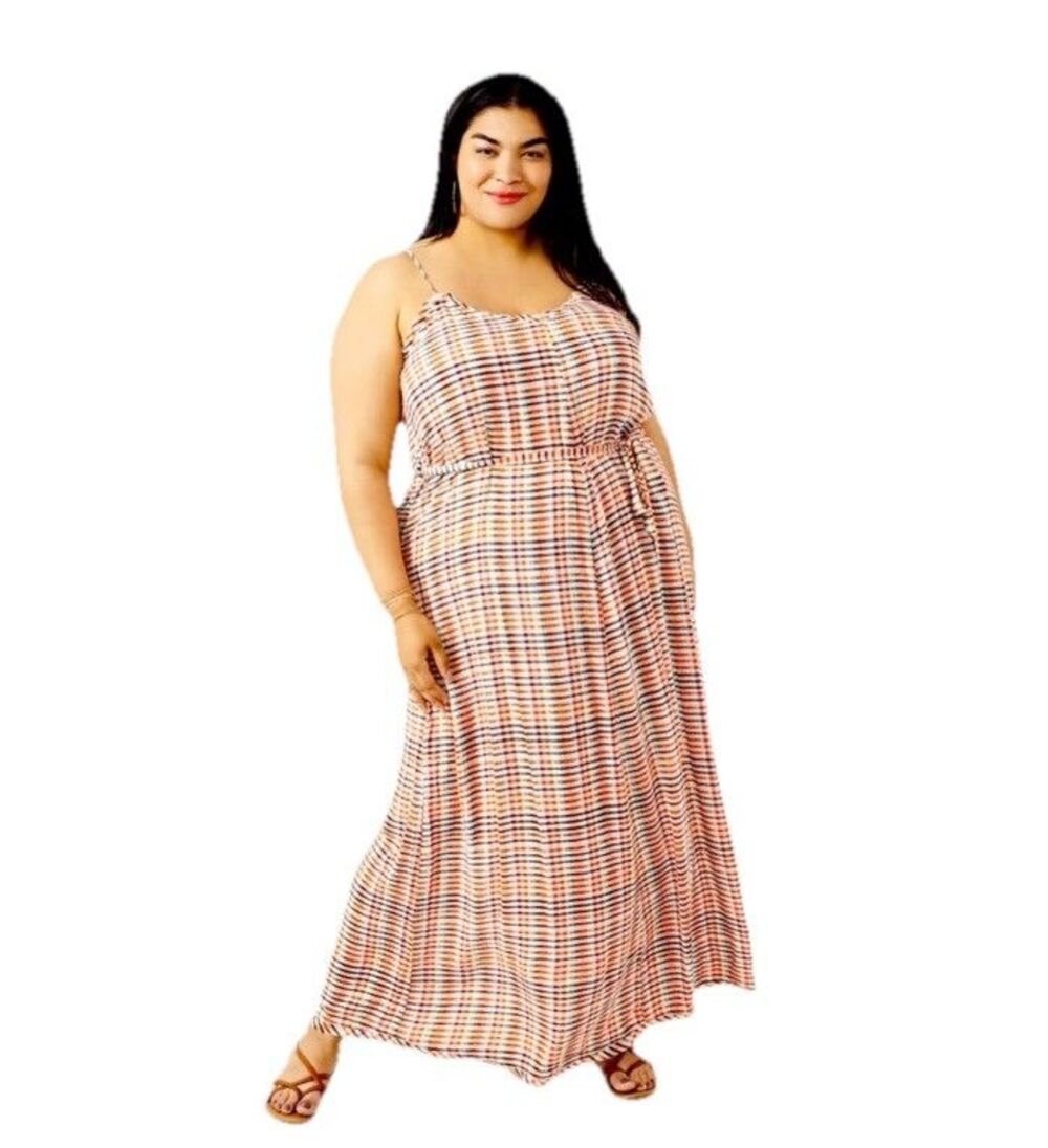Cameo Dia & Co Maxi Dress 2x Spaghetti Strap Multi Color Plaid Summer Beach